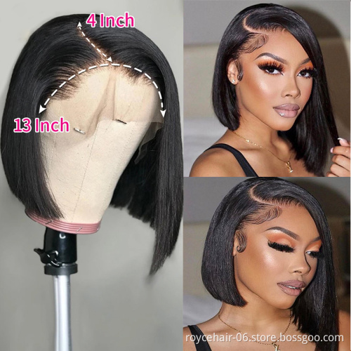 Top Grade Bone Straight Hair J Shape Lace Front Wig, Indian Virgin Human Hair Glueless Swiss Lace Bob Wig For Women